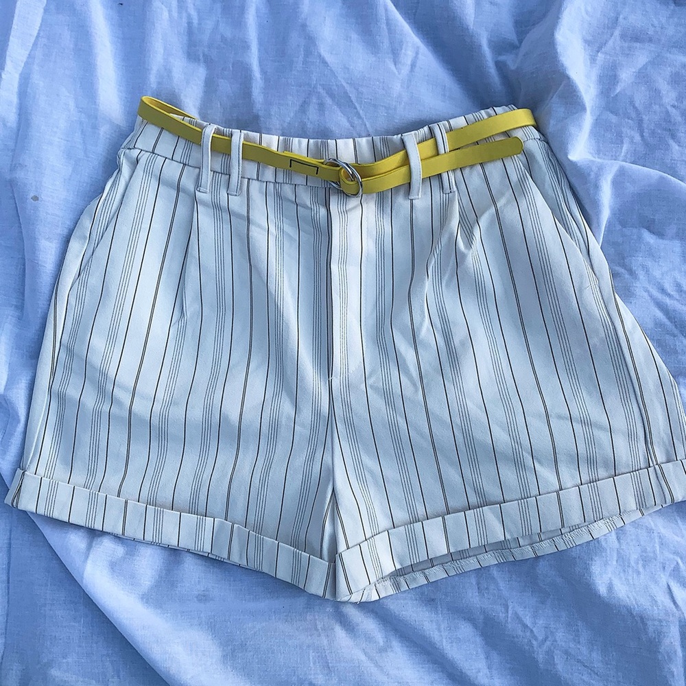 White High Waisted Shorts WITH Yellow Ringed Belt